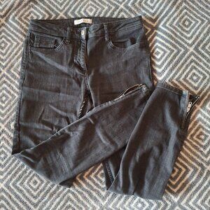 Sandro Paris Black Skinny Jeans with Ankle Zip, Distressed, Size 38 (US 6), 27